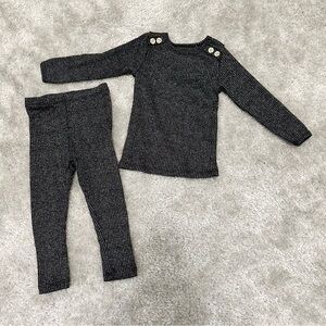 Maniere Child Kids Waffle Ribbed Knit 2 Piece Set in Black Metallic Flecked 18mo
